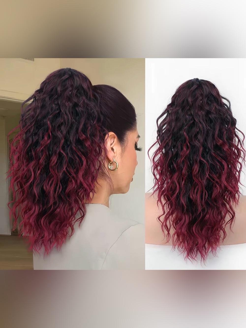 18 inch Ombré Burgundy Ponytail Extension Clip